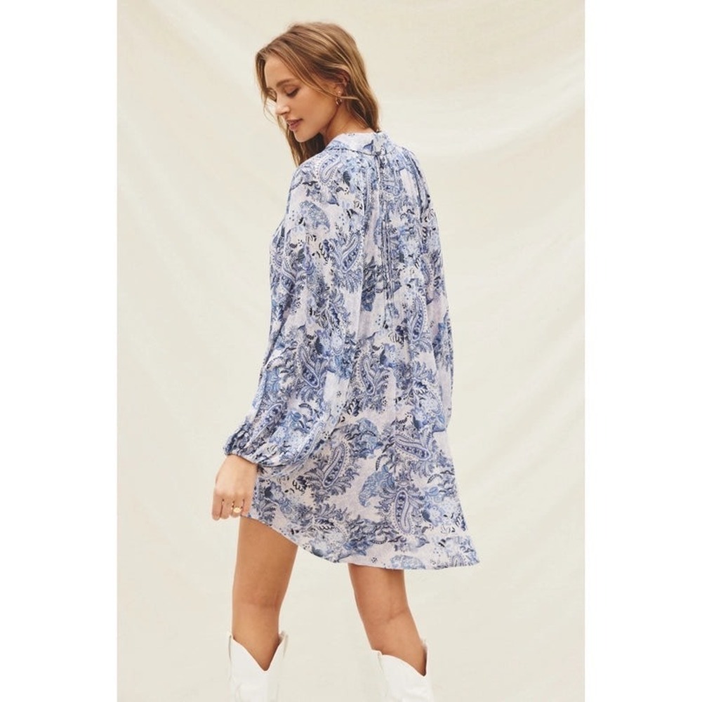 Aritzia Dress Forum Women Mini Cottagecore Dress Medium Blue Paisley Western - Picture 2 of 13